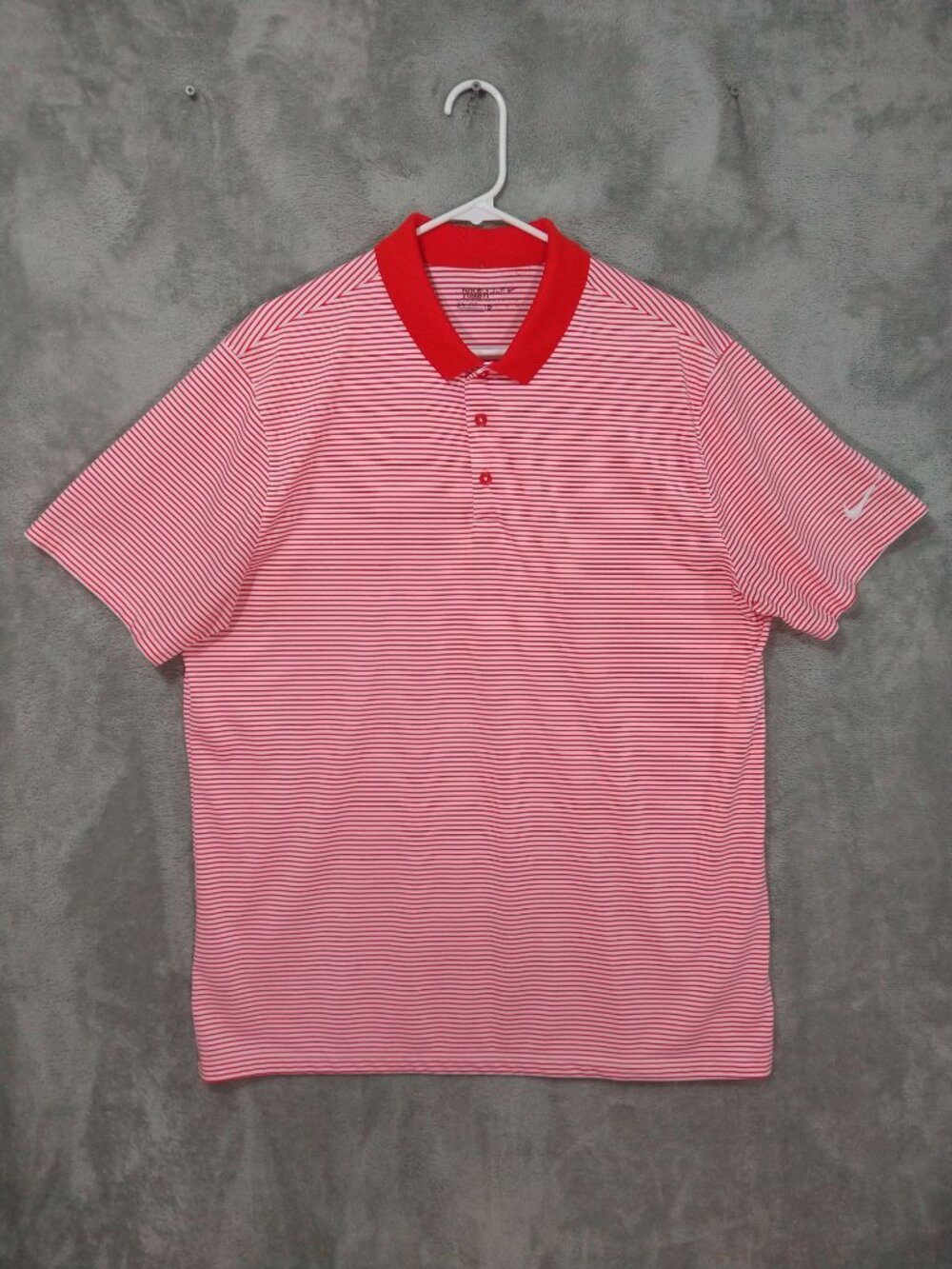 Nike Golf Polo Shirt Mens XL Red White Stripe Dri Fit Standard Short Sleeve
